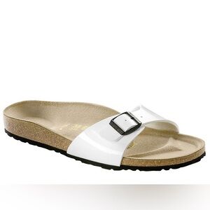 Birkenstock Madrid Womens White Patent Birko-Flor Slide Sandals Size 38 US 7